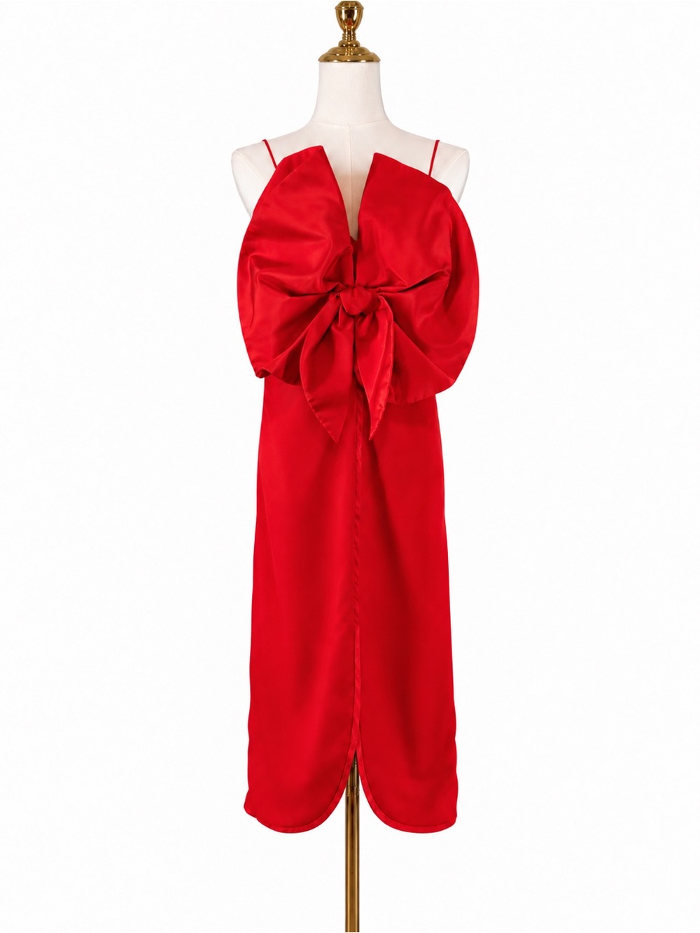 Vintage 80s The Gilberts for Tally Red Satin Giant Bow Dress Size 4 Fits 0–2